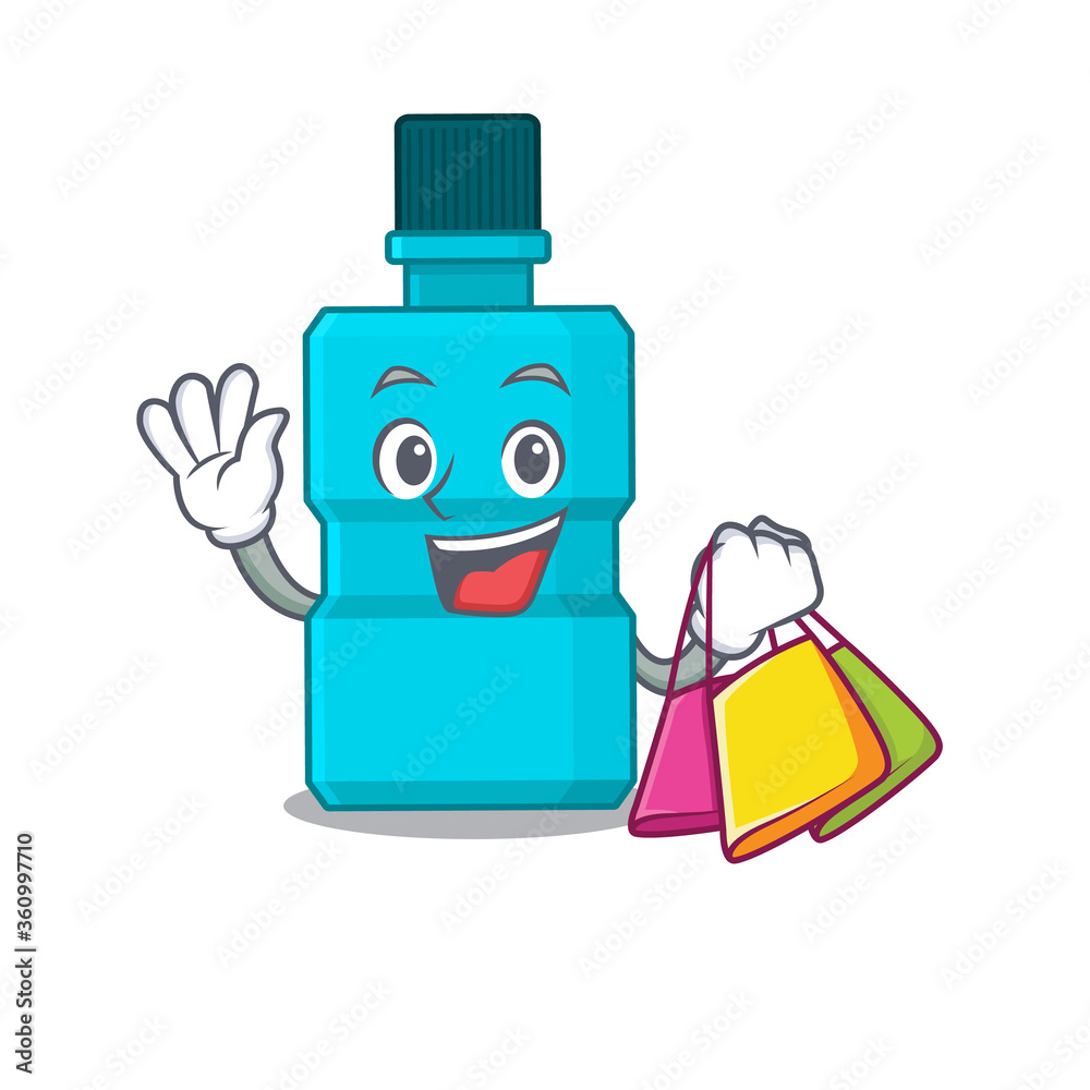 Poster Mouthwash wealthy cartoon character concept with shopping bags