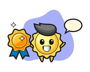 Sun cartoon holding a golden badge
