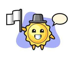 Sun cartoon holding a flag