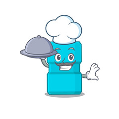 mascot character style of mouthwash chef serving dinner on tray