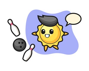 Sun cartoon is playing bowling