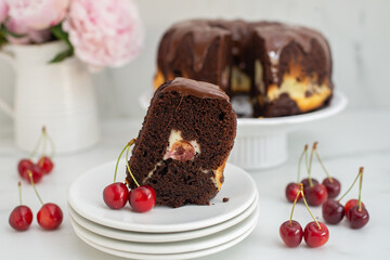 chocolate cherry sponge cake with chocolate frosting