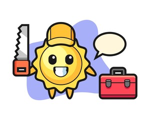 Sun cartoon as a woodworker
