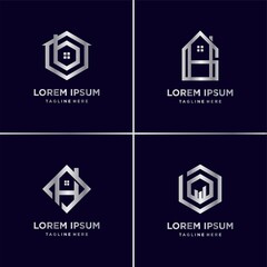 silver home logo collection, home, silver, modern, gradient, abstract Premium Vector