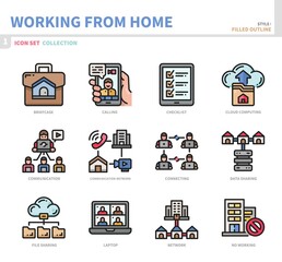 working from home icon set,filled outline style,vector and illustration