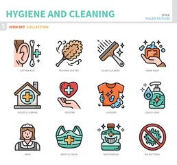 hygiene and cleaning icon set,filled outline style,vector and illustration
