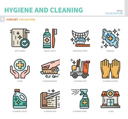 hygiene and cleaning icon set,filled outline style,vector and illustration