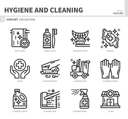 hygiene and cleaning icon set,outline style,vector and illustration