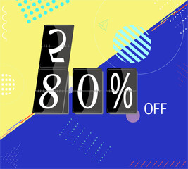 Vector - Banner "SALE 80% off" on blue and yellow background. Colorful. Special discount, Sale promotion, business concept. 
