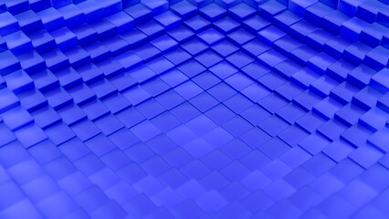 Minimalistic waves pattern made of cubes. Abstract Blue Cubic Waving Surface Futuristic Background.  3d render illustration.