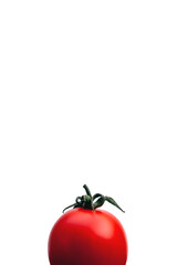Small cherry tomato on white background close up, isolated with copy space