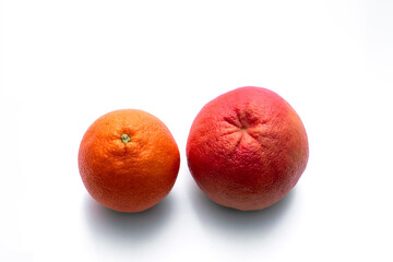 Orange and grapefruit isolated on white background. Two citrus