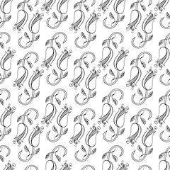 Hand-drawn exotic outline flower seamless pattern. Doodle children pattern. Coloring book.