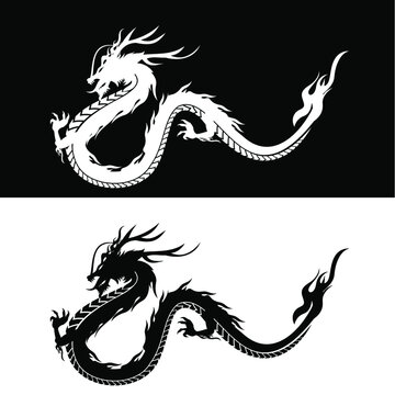 Chinese Dragon Silhoutte - Vector Illustration