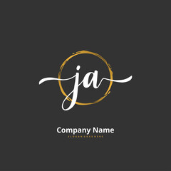 J A JA Initial handwriting and signature logo design with circle. Beautiful design handwritten logo for fashion, team, wedding, luxury logo.