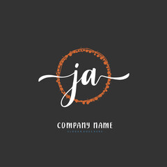 J A JA Initial handwriting and signature logo design with circle. Beautiful design handwritten logo for fashion, team, wedding, luxury logo.