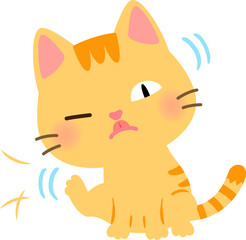 後ろ脚で頭を掻く猫