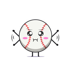 Cute baseball character feeling annoyed isolated on white background. Baseball sport character emoticon illustration