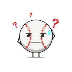 Cute baseball character feeling confused isolated on white background. Baseball sport character emoticon illustration