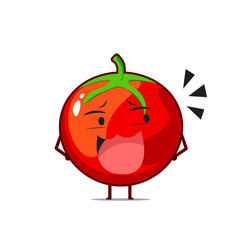 Cute tomato character mocking face isolated on white background. Tomato character emoticon illustration