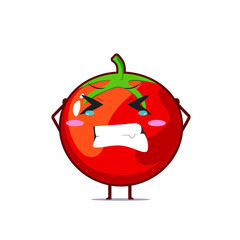 Cute tomato character feeling stressed isolated on white background. Tomato character emoticon illustration