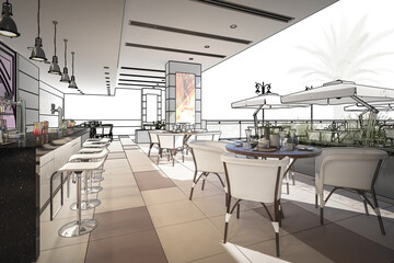 Terrace Bar & Restaurant with Outlook (project) - 3d visualization
