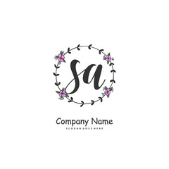 S A SA Initial handwriting and signature logo design with circle. Beautiful design handwritten logo for fashion, team, wedding, luxury logo.