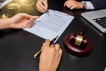 Businessman close up and Male lawyer or judge consult having team meeting with client, Law and...