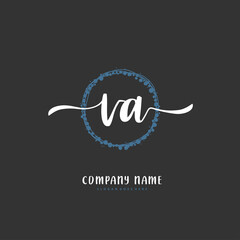 V A VA Initial handwriting and signature logo design with circle. Beautiful design handwritten logo for fashion, team, wedding, luxury logo.