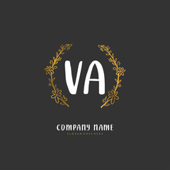 V A VA Initial handwriting and signature logo design with circle. Beautiful design handwritten logo for fashion, team, wedding, luxury logo.