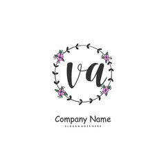 V A VA Initial handwriting and signature logo design with circle. Beautiful design handwritten logo for fashion, team, wedding, luxury logo.