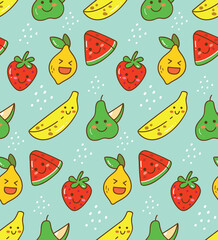 Kawaii fruit seamless pattern