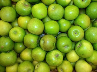 fresh ripe green apples of the new crop