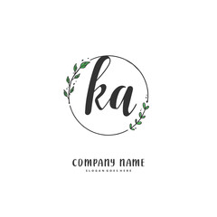 K A KA Initial handwriting and signature logo design with circle. Beautiful design handwritten logo for fashion, team, wedding, luxury logo.