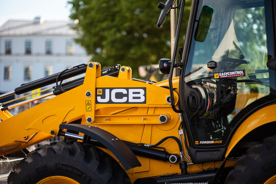 MINSK, BELARUS - June 23, 2019. JCB logo. JCB corporation is manufacturing equipment for construction and agriculture.