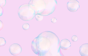 Abstract 3d art with holographic floating liquid blobs, soap bubbles, metaballs.