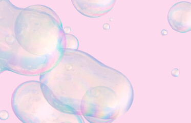 Abstract 3d art with holographic floating liquid blobs, soap bubbles, metaballs.