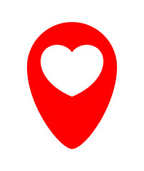 heart icon in red pin point isolated on white, pointer white heart shape for position marker, cute heart simple with pin point symbol, pin pointer for love location place or direction idea
