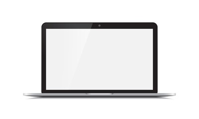 Realistic laptop illustration. Notebook isolated on white background. Mockup with blank screen