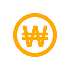coins won icon orange in simple style isolated on white, monetary won currency symbol, korean won coin in flat style for digital app and website, simple won symbol in circle orange