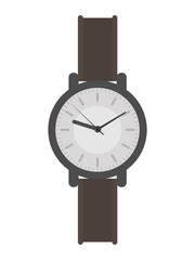 Wristwatch with a white dial and a brown strap. Wristwatch in a flat style. Isolated. Vector.