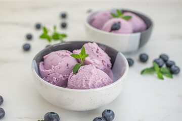 sweet home made blueberry ice cream in a bowl