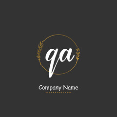 Q A QA Initial handwriting and signature logo design with circle. Beautiful design handwritten logo for fashion, team, wedding, luxury logo.