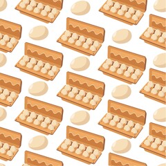 Chicken eggs packed for selling, market product seamless pattern