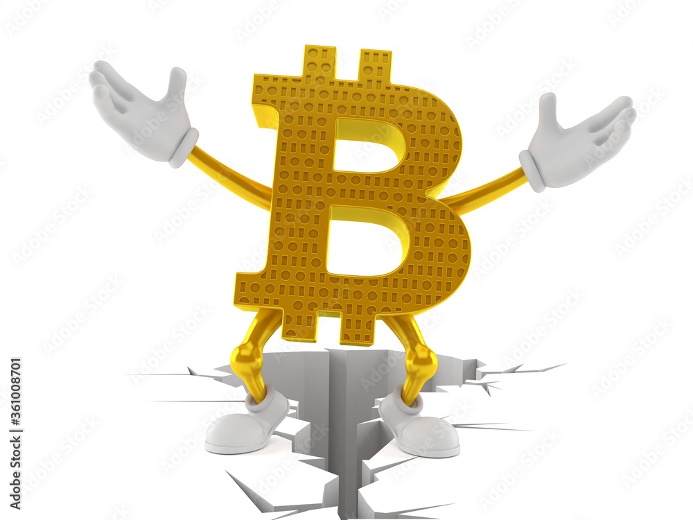 Canvas Prints Bitcoin character standing on cracked ground