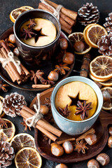 Still life with tea cup on dark background