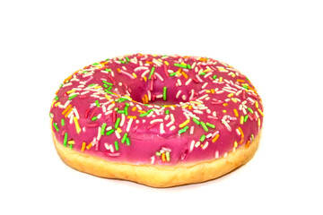 isolated on white close-up pink donut