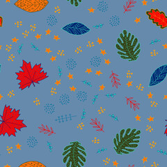 Fototapeta na wymiar Leaf, branch set, scandinavian, doodle, color, seamless 1