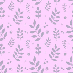 Fototapeta na wymiar Seamless floral pattern with branches, leaves and flowers. Good for baby stuff, apparel, fabrics, wallpaper. 