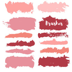 Makeup strokes, Set of lipstick swatches, Beauty and cosmetic nude, pink and red brush smudges vector background. smear make up lines collection, liquid make up texture isolated on white.